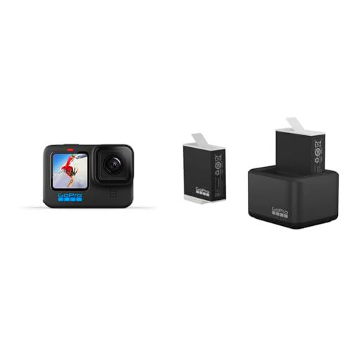 GoPro HERO10 Black - Cámara de acción a Prueba de Agua con LCD Frontal y Pantallas traseras táctiles &amp; Cargador de batería Dual + 2 baterías Enduro (HERO11 Black/HERO10 Black/HERO9 Black)