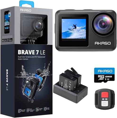 AKASO Brave 7 LE Cámara Deportiva 4k30FPS 20MP WiFi con Tarjeta de Memoria U3 de 128 GB