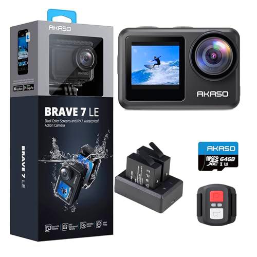 AKASO Brave 7 LE Cámara Deportiva 4k30FPS 20MP WiFi con Tarjeta de Memoria U3 de 64 GB