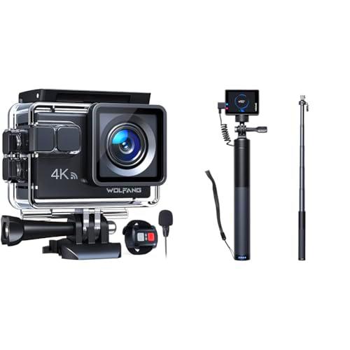 WOLFANG Cámara Deportiva GA100 4K30FPS &amp; Juego de Selfie Stick Recargable