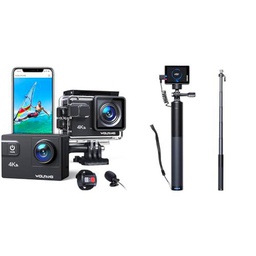 WOLFANG Cámara Deportiva GA300 4K60FPS &amp; Juego de Selfie Stick Recargable