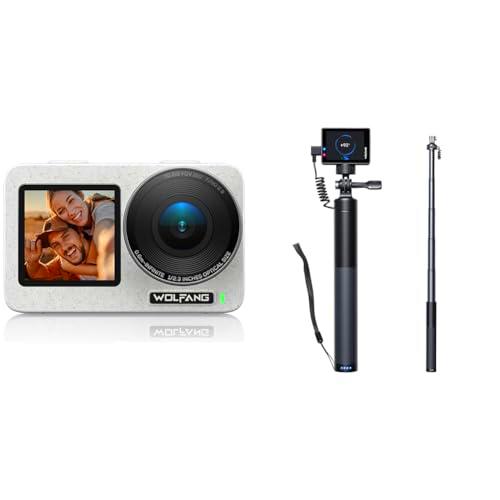 WOLFANG Cámara Deportiva Seeker &amp; Juego de Selfie Stick Recargable