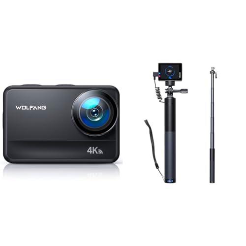WOLFANG Cámara Deportiva GA400 4K60FPS &amp; Juego de Selfie Stick Recargable