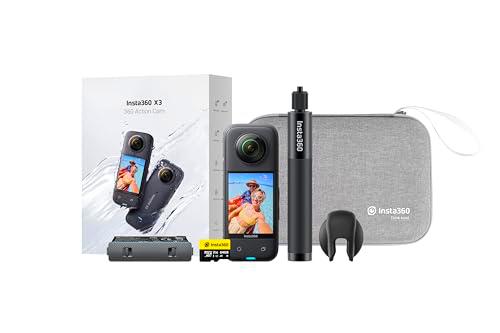 Insta360 Kit de iniciación de cámara de acción de 360 Grados X3 Incluye: Funda + Palo Selfie Invisible de 70 cm + batería Adicional + Tapa de Lente + 64 GB