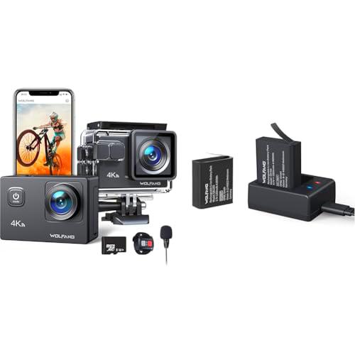 WOLFANG Action CAM GA100 4K30FPS con 32GB &amp; Set Cargador de Batería
