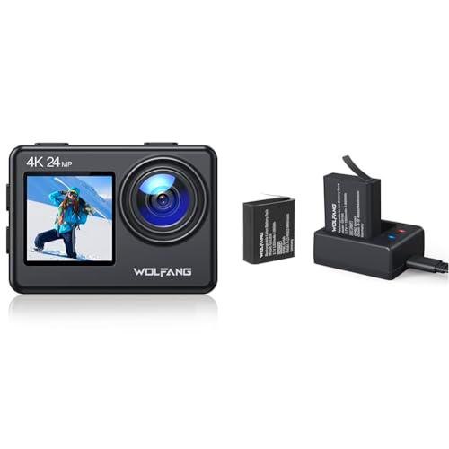 WOLFANG Action CAM GA200 4K24MP con 32GB &amp; Set Cargador de Batería