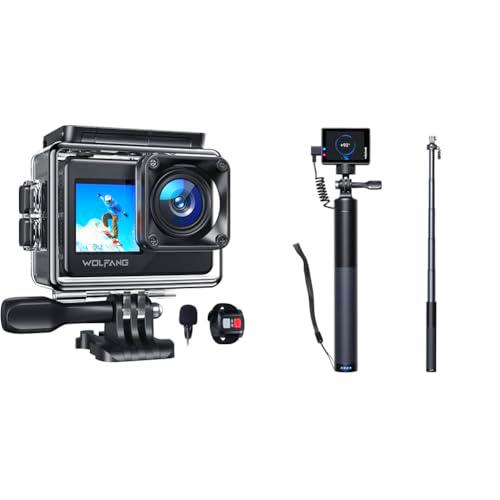 WOLFANG Cámara Deportiva GA120 4K30FPS &amp; Juego de Selfie Stick Recargable