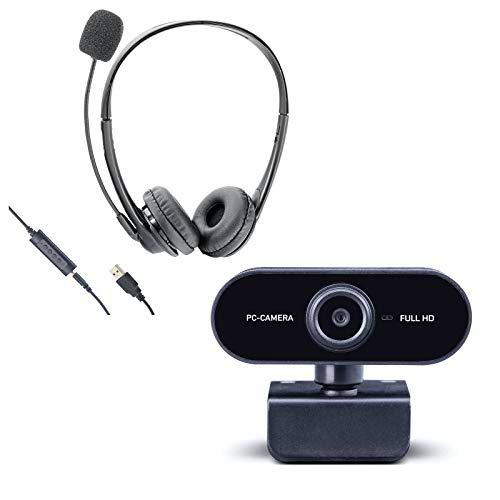Midland W199 Webcam + HS03 PC Headset, 41670.S1, Bundle para Home Office para el Inicio Ideal a la comunicación Digital